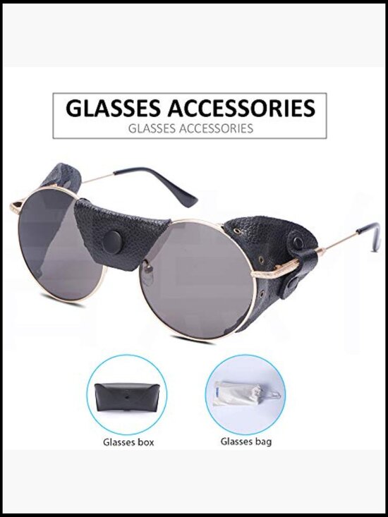 Metal frame round steampunk sunglasses with side shields windproof for hiking main image 4
